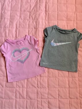 Nike Girls Short-Sleeve Tees in Pink & Gray with Heart and Swoosh